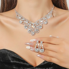 Fashion Bright Full Rhinestone Zircon Water Drop Necklace Eardrops Bride Wedding Jewelry Set