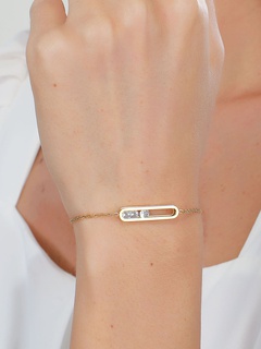 Fashion Small Simple Stainless Steel 18K Gold Inlaid Rectangular Zircon Bracelet