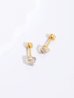 Fashion Simple Stainless Steel Electroplated 18K Gold Zircon Stud Earrings