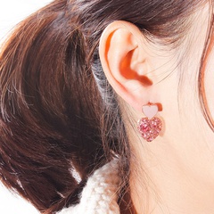 Mode Herzförmigen Rosa Kurze Volle Diamant Legierung Ohrringe