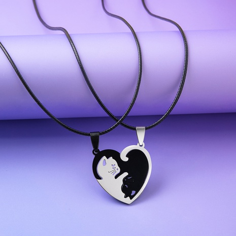 fashion couple yin yang cat splicing pedent stainless steel necklace's discount tags