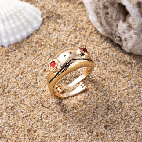 anillo abierto geométrico con incrustaciones de piedras preciosas de acero inoxidable de rana simple's discount tags