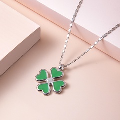 simple drip four-leaf clover pendent disc chain alloy necklace