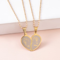 fashion cartoon figures couple splicing heart stainless steel necklace