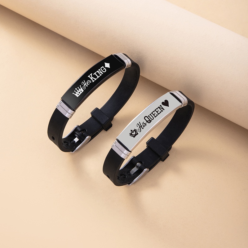 fashion letter king queen crown printing stainless steel couple bracelet