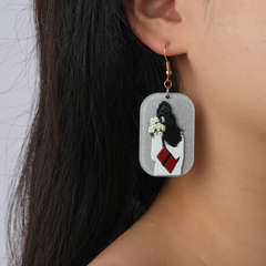 mode géométrique simple couple motif tag boucles d'oreilles femmes acryliques