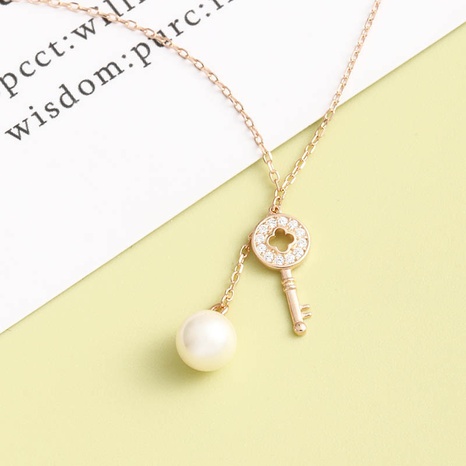 Simple Classic Pearl Key S925 Silver Necklace's discount tags