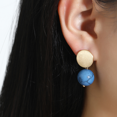 fashion simple bule ball pendent matte disc alloy earrings