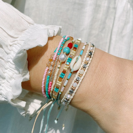 colorful woven hand-beaded stacking bracelet beach multi-layer's discount tags