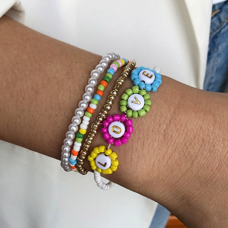 LOVE letter daisy flower bead multi-layer bracelet women's's discount tags