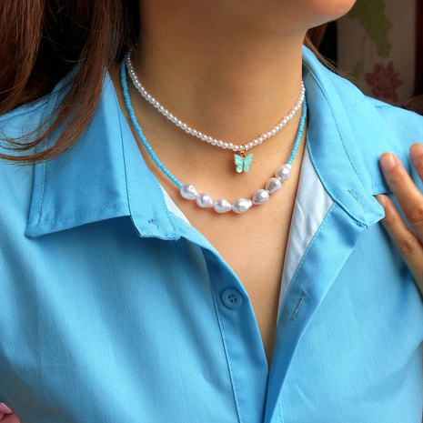 Moda retro collar de perlas con cuentas mariposa ollarbone cadena's discount tags