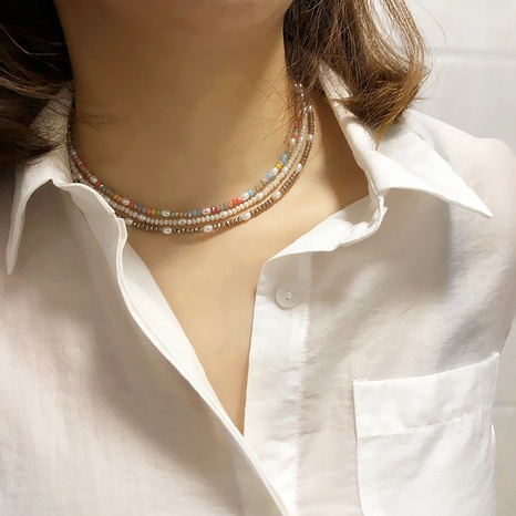 collier en cristal coloré multicouche de couleur de contraste de mode simple's discount tags