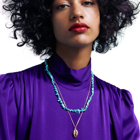 Mode retro doppellagige unregelmäßige türkisfarbene Halskette's discount tags