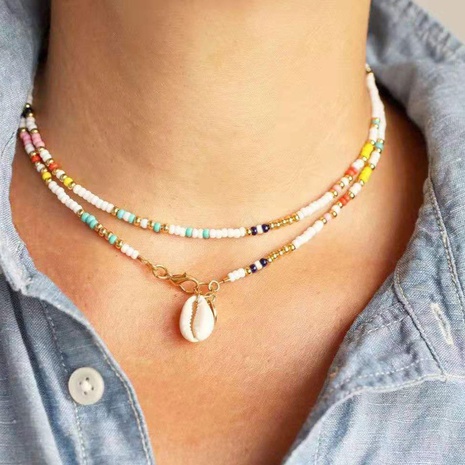 collier de coquillages en perles de verre à double couche rétro à la mode's discount tags
