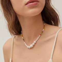 fashion irregular shaped string contrast color beaded necklace