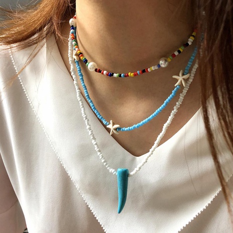 cadena de clavícula bohemia multicapa de perlas con cuentas de moda's discount tags