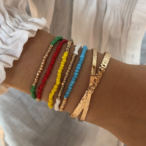 bracelet en alliage de perles ouvertes plaqué or multicouche simple à la mode's discount tags