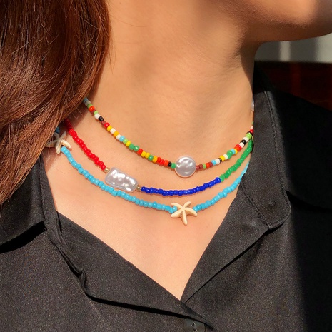 Modeschmuck Böhmen Saudi Kontrastfarbe Perlen geformte Perlenkette Frauen's discount tags