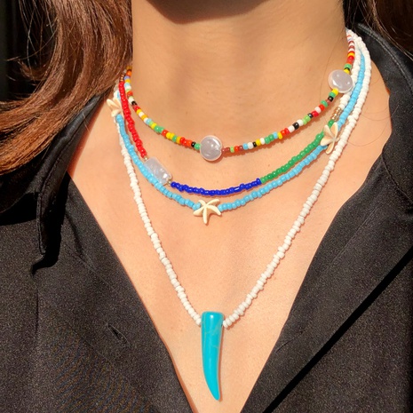 Fashion jewelry boho handmade colored beads multi-layer necklace's discount tags