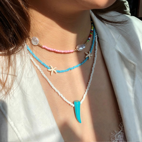 collier de perles de forme spéciale multicouches de couleur contrastée ethnique's discount tags
