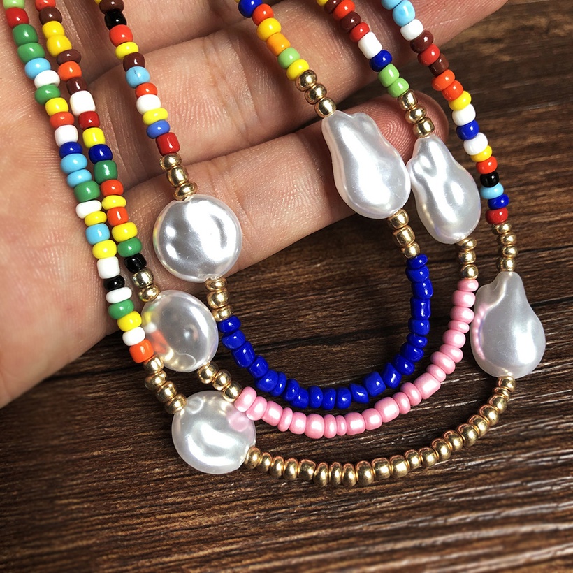 Bijoux Fantaisie Colliers | Collier De Perles De Forme Spciale Multicouches De Couleur Contraste Ethnique - JW07527