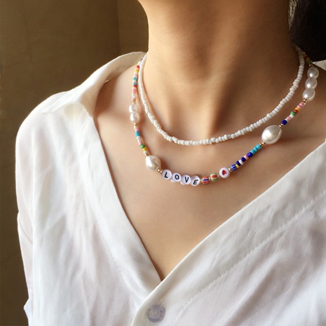 new jewelry color beads female bohemian geometric beaded pearl necklace's discount tags