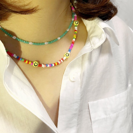 Spring crystal collarbone chain smile beads stacked color necklace's discount tags