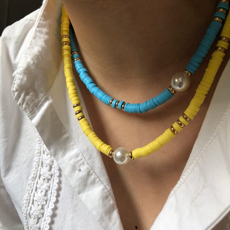 Fashion beach pearl female bohemian color soft ceramic clavicle chain's discount tags