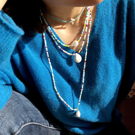 retro multi-layered bohemian necklace beaded shell necklace's discount tags