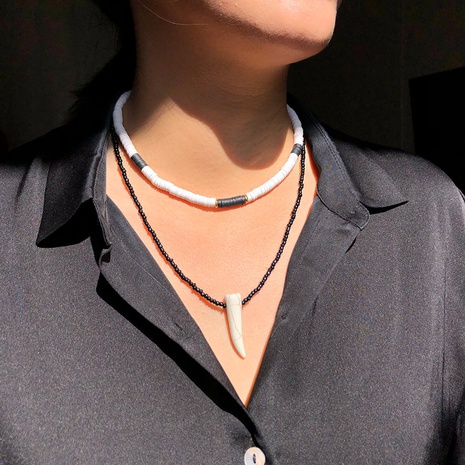 collier de perles de disque de poterie souple rétro collier à deux couches's discount tags