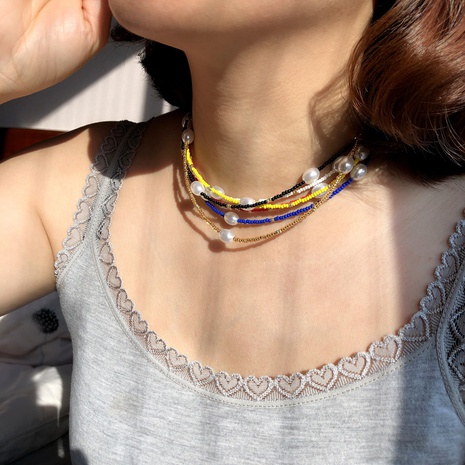 collar de perlas de aleación con cuentas de siete colores multicapa de moda's discount tags