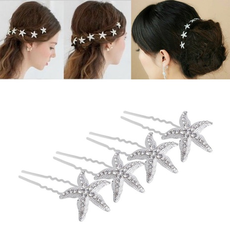 bride oblique starfish head flower U-shaped hairpin wedding headdress's discount tags