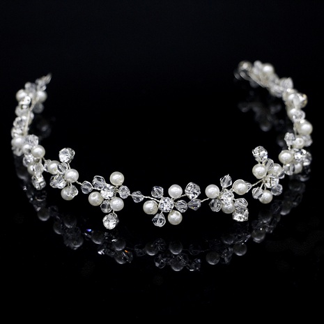 New Bridal Handmade Pearl Hairband Crystal Tiara Wedding Dress Accessories's discount tags