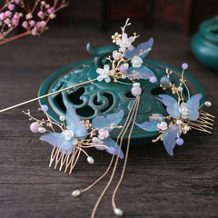 Hanfu Coiffe Peigne à cheveux papillon bleu fait à la main Accessoires pour cheveux en épingle à cheveux