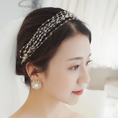 bride makeup headgear hair accessories beaded multi-layer crystal headband's discount tags