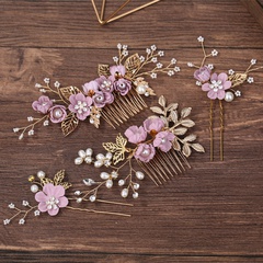 coiffe de mariée diamants fleurs violettes peigne à cheveux perle en forme de U
