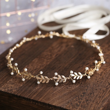 joyería nupcial aleación hoja perla diadema larga boda accesorios para el cabello simples's discount tags
