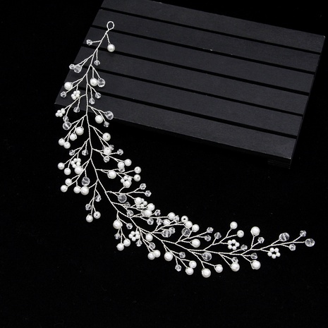 bridal hair accessories pearl hair band gold silver crystal gauze dress accessories's discount tags