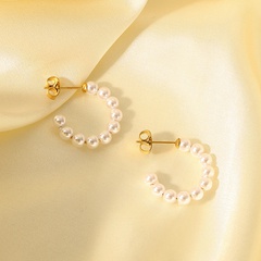 fashion simple pearl C-shaped titanium steel hoop earrings