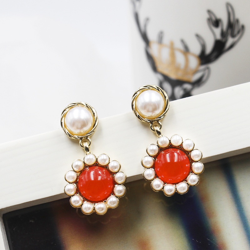 Boucles doreilles en alliage rouge avec perle de mode