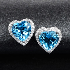 Fashion heart-shaped topaz female blue crystal zircon copper earrings