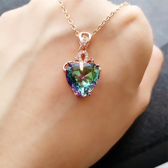 Colorful Imitation Tourmaline Heart-shaped Copper Pendant