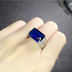 Saphir quadratischer einfacher imitierter blauer Kristalldiamant-Kupferring