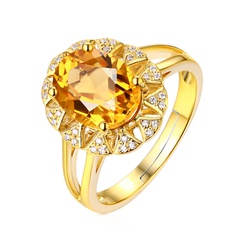 Fashion gold-plated yellow oval full diamond copper ring female