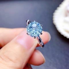 Fashion imitation blue topaz copper new diamond ring