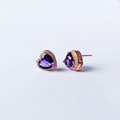 Fashion zircon heart-shaped purple crystal female amethyst copper earrings
