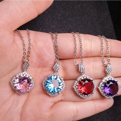 imitation red crystal sapphire topaz full diamond copper necklace