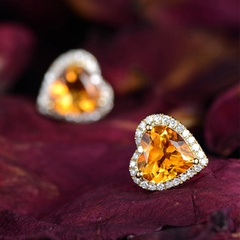 heart-shaped citrine plated 18k gold diamond female topaz copper earrings