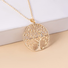 Fashion Round Tree of Life Owl Hollow Pendent Alloy Necklace