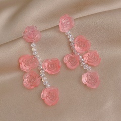 retro pink rose flower pendant acrylic earrings